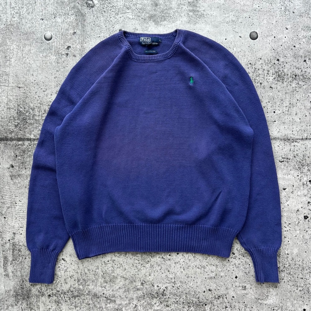 Vintage Polo Ralph Lauren Sweater Mens Large Purple Cotton Knit Pony Preppy 90s